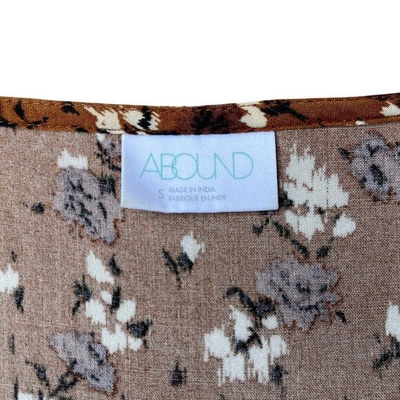 Abound Floral Peplum Brown White High Low Hem Short Sleeve Top – Size Small - Picture 6 of 9